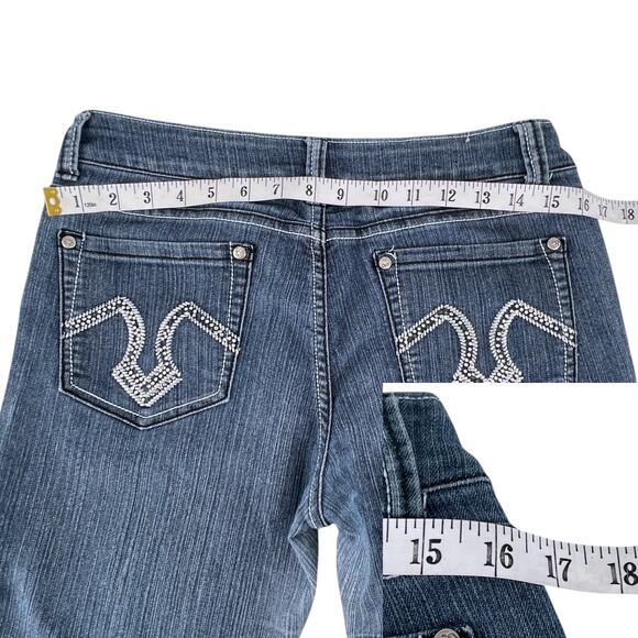 Give Me 5ive Mid Rise Denim Stretch Blue Jeans Bling Back Pocket Juniors Size 13 - Picture 11 of 14